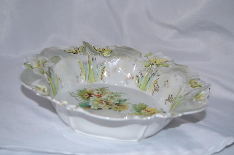 RS Prussia Porcelain Bowl Mold 2 Yellow Flowers