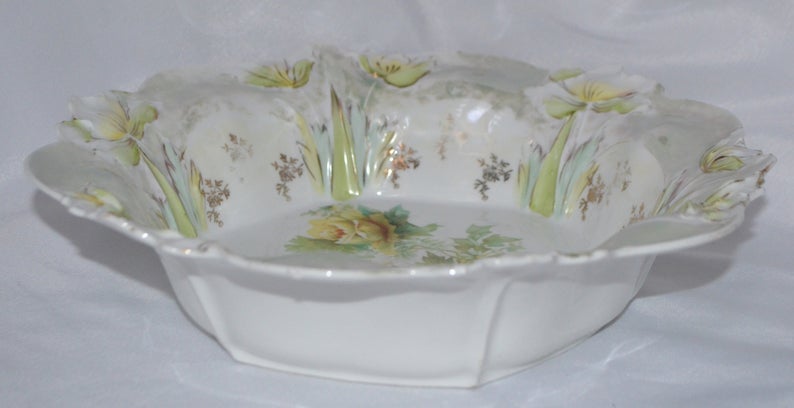 RS Prussia Porcelain Bowl Mold 2 Yellow Flowers