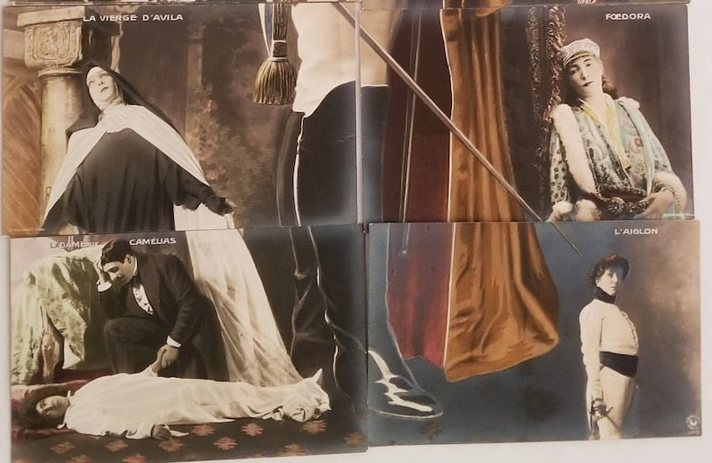 1900s French Stage Actress Sarah Bernhardt Puzzle Installment Postcard Complete 10 Pc Set