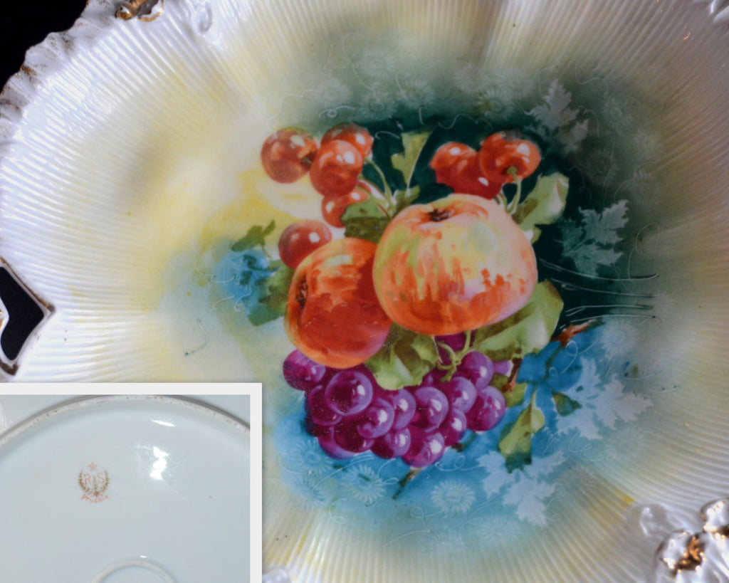 RS PRUSSIA Cake Plate Floral Form Rim Mold 268 FRUIT Pattern 11"