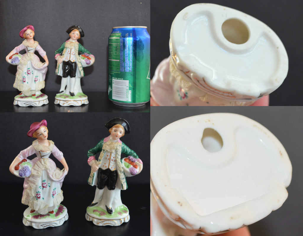 German Porcelain Dresden Applied Lace Miniature Colonial Couple