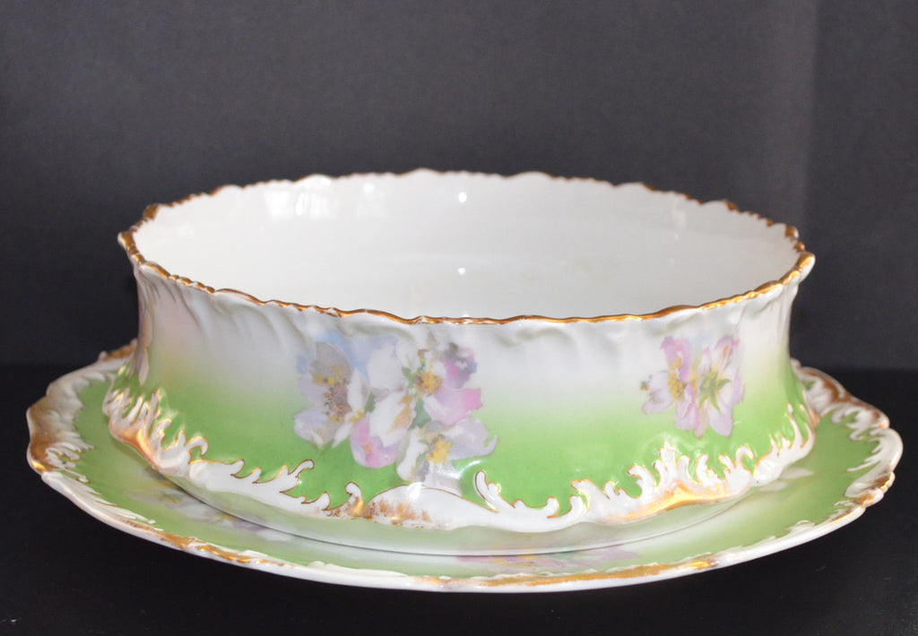 LIMOGES French Porcelain Center Serving Dish Pudding Bowl & Under Plate
