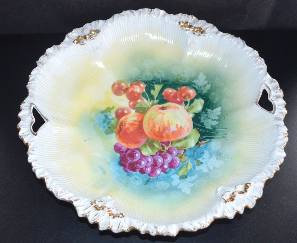 RS PRUSSIA Cake Plate Floral Form Rim Mold 268 FRUIT Pattern 11"