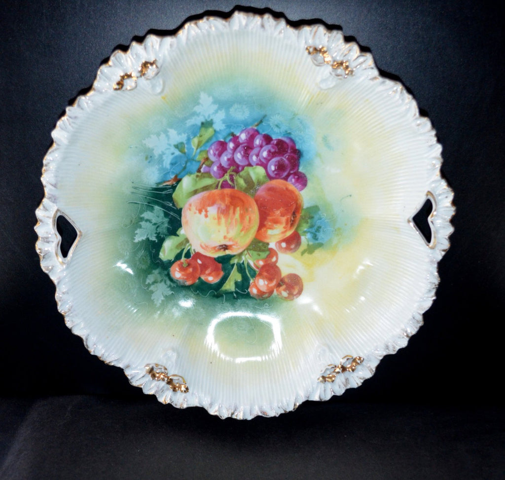 RS PRUSSIA Cake Plate Floral Form Rim Mold 268 FRUIT Pattern 11"