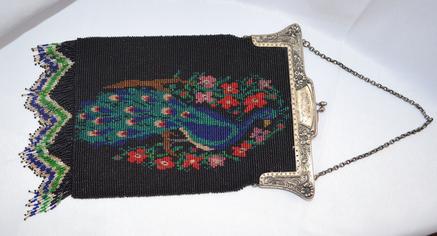 Vintage inspired embroidered peacock handbag, peacock embroidery on black  velvet clutch, zardozi purse, peacock lover gift, bird lover gift