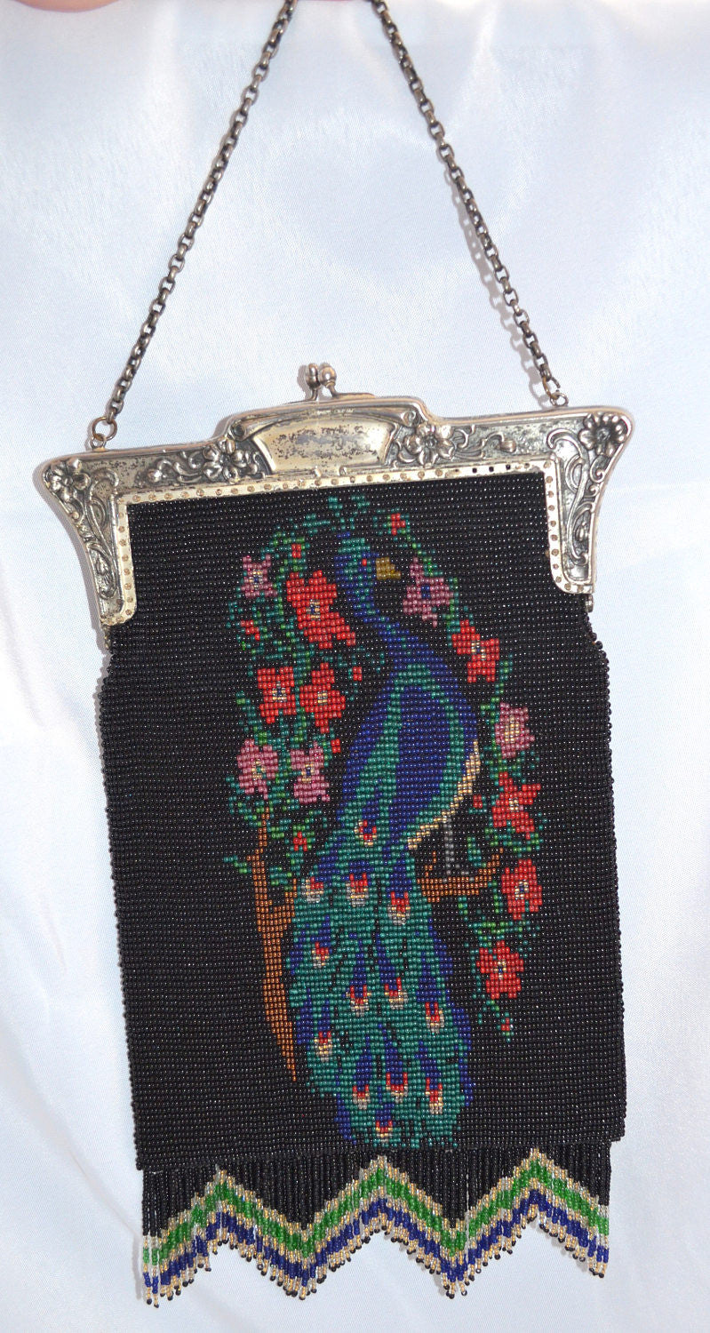 Beaded Purse from Japan with Peacock Motif