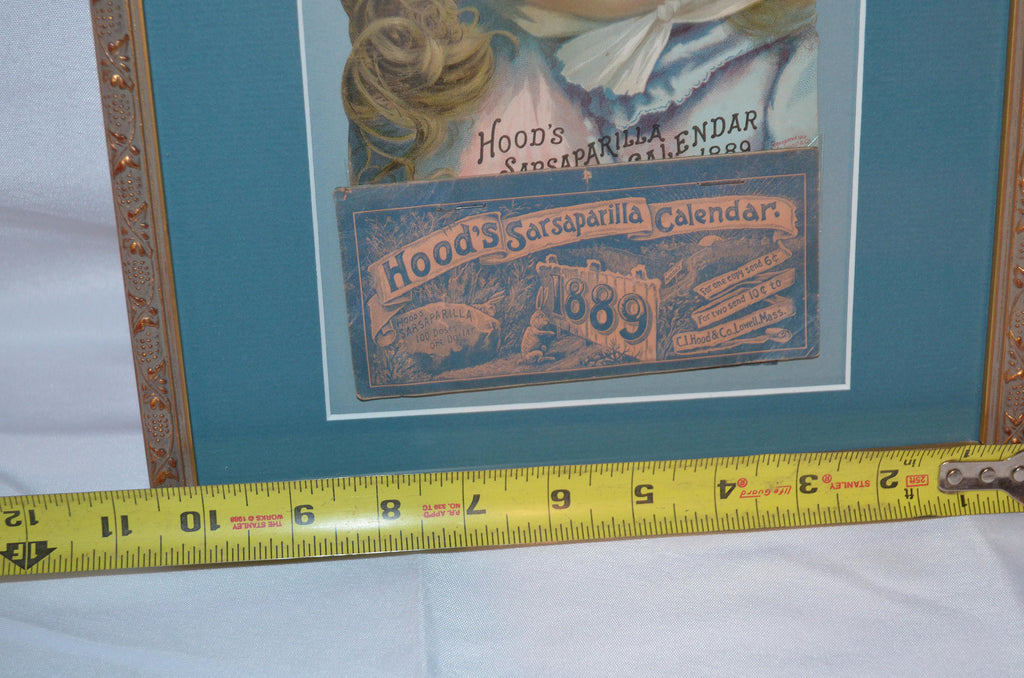 Hood's Sarsaparilla Calendar Little Girl Framed 1889 Advertising Trade Card