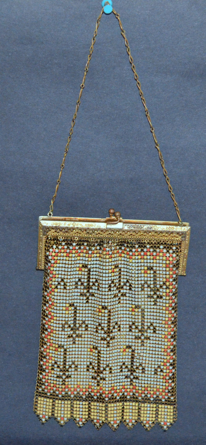 Retro 70s white metal mesh purse, tortoise plastic handbag handles