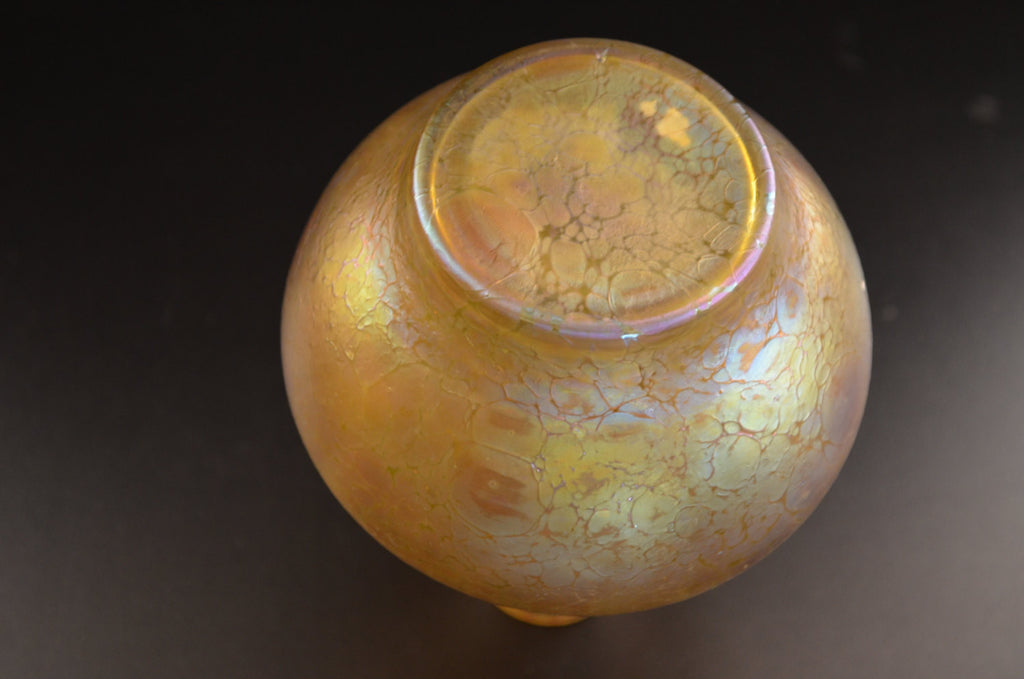 Loetz Vase Austrian Art Glass Astraea Pattern 6" Tall 1900's Oil Spot Pattern Baluster Double Gourd Form