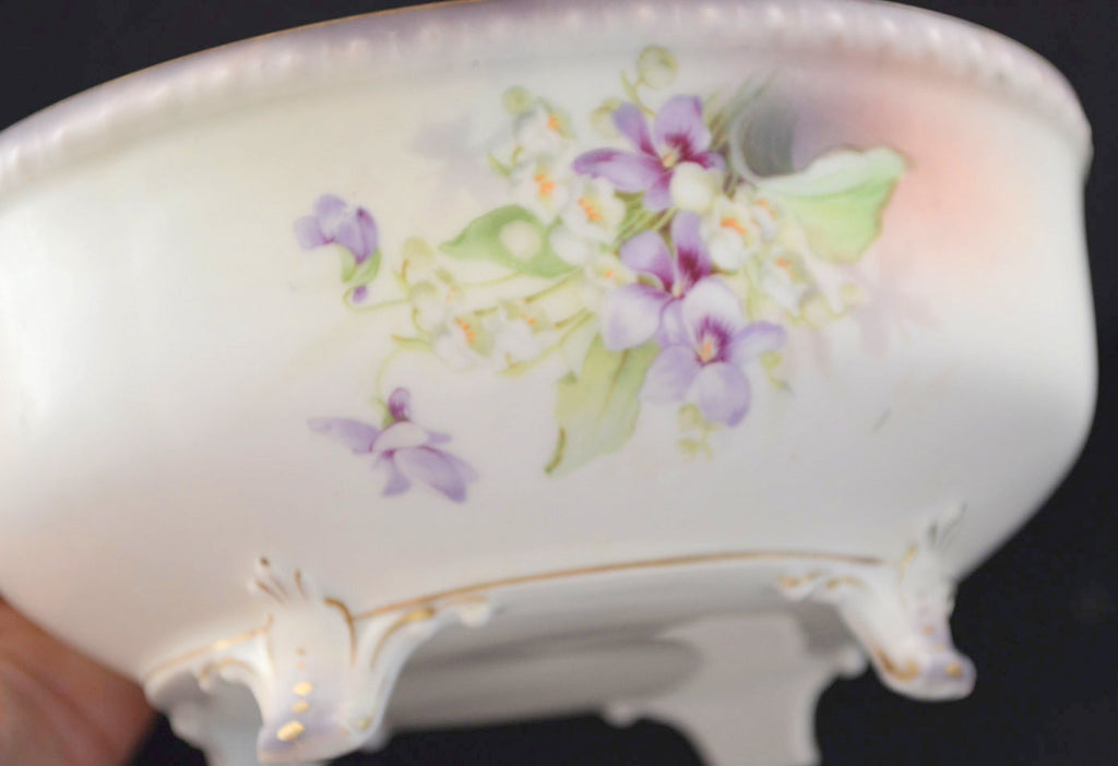 rs prussia footed bowl purple flowers