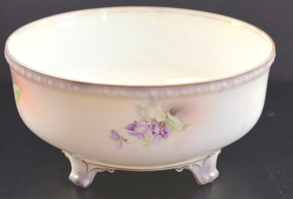 RS Prussia Footed Bowl Mold 436 Purple Violets Baby Breath Matte Finish