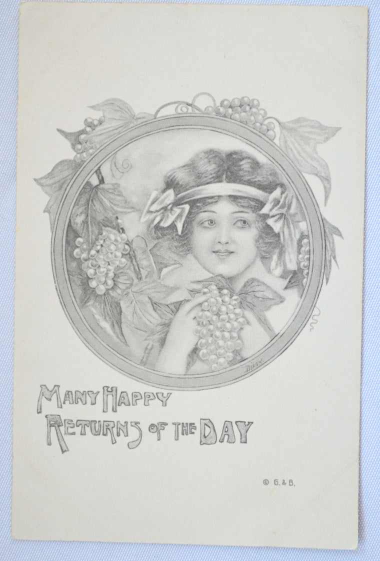 Art Nouveau Artist Postcard Signed Dixon Woman in Leaves Holding Grapes Gartner & Bender Monochromatic Card