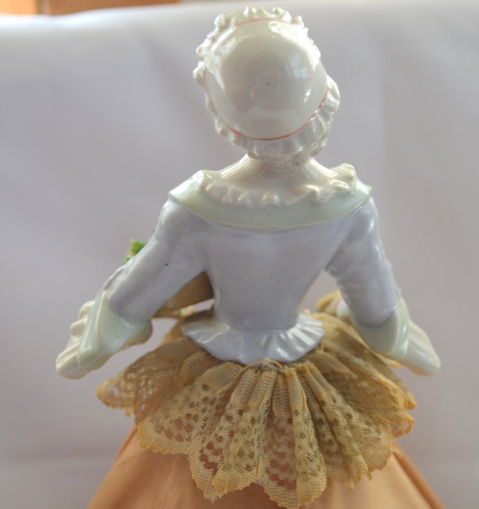Rare German Porcelain Half Doll Lady Holding Dresden Flower Basket Boudoir Lamp