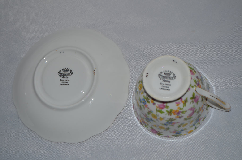 Princess Anne Chintz Decorated Tea Cup & Saucer Plate Fine Bone China England
