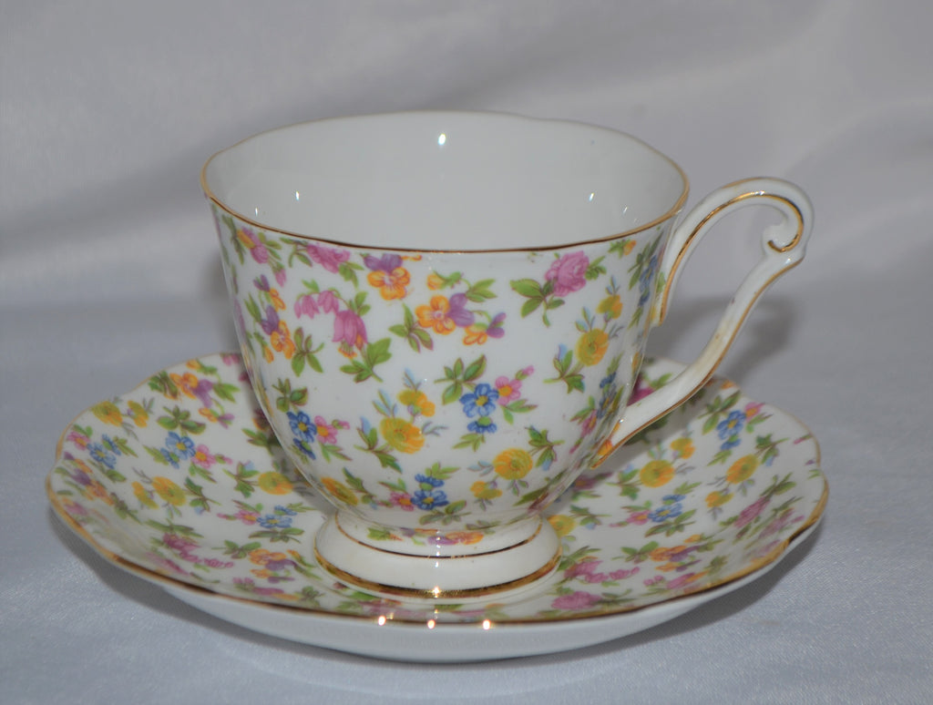 Princess Anne Chintz Decorated Tea Cup & Saucer Plate Fine Bone China England