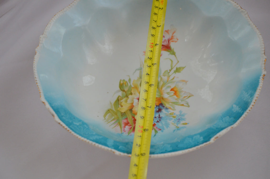Prussia Bowl Beaded Rim Baby Blue Ground Floral Decoration Saxe Altenburg Germany