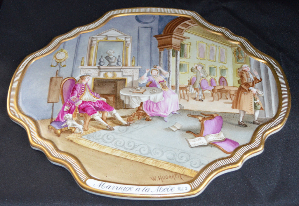 Painting on Porcelain Plaque Marriage A La Mode After Wlmm Hogarth 19th Century