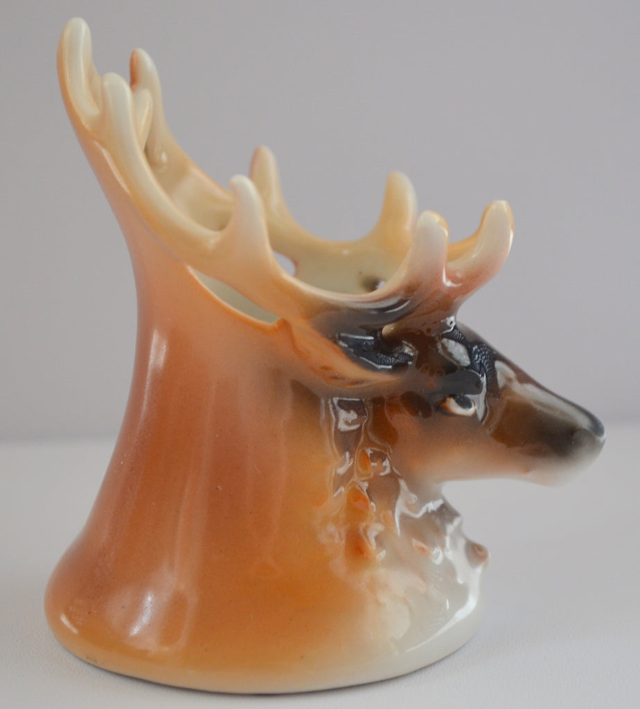 Royal Bayreuth Bavaria Elk Stag Buck Figural Toothpick Holder German Porcelain Decor