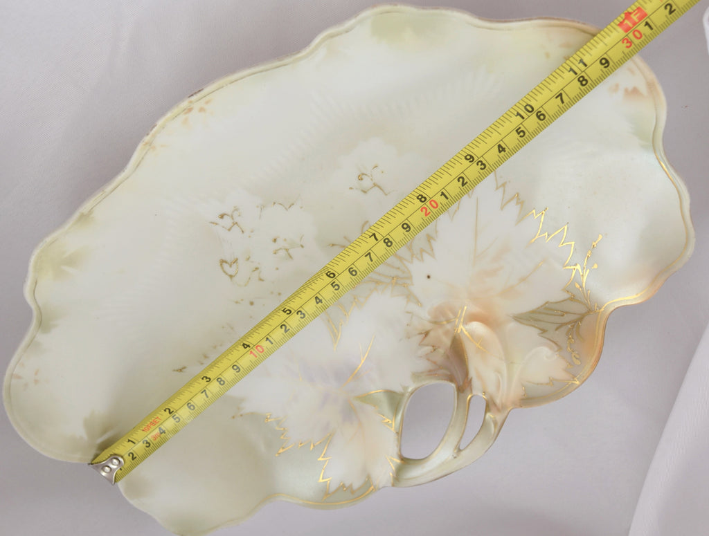 RS Prussia Porcelain Single Handle Tray Early Years Art Nouveau Period Surreal Leaves & Flowers