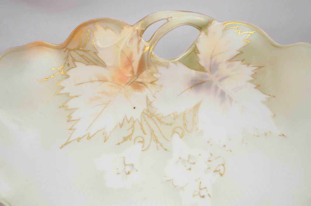 RS Prussia Porcelain Single Handle Tray Early Years Art Nouveau Period Surreal Leaves & Flowers