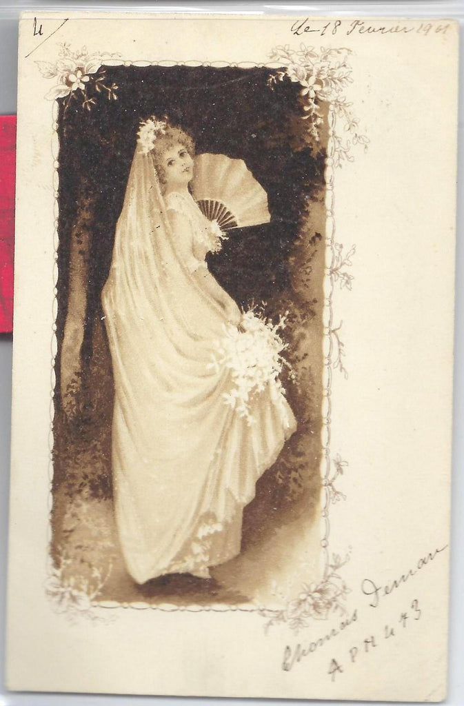 Art Nouveau Woman In Woods Wearing Wedding Gown Euro Postcard 1907