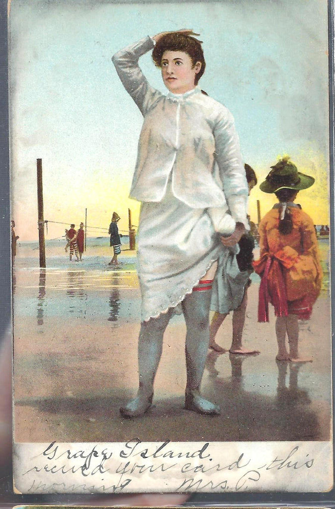 People Postcard Woman Standing on Beach Grape Island Mass. Early Undivided Back 1906