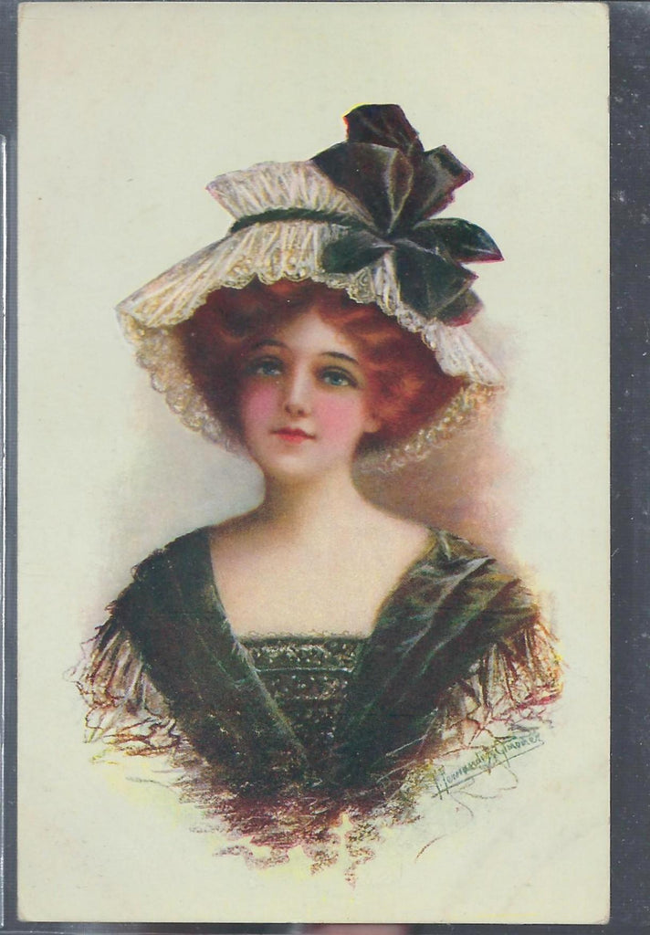 Artist Signed Postcard Woman in Gown with Lace Hat Gardiner