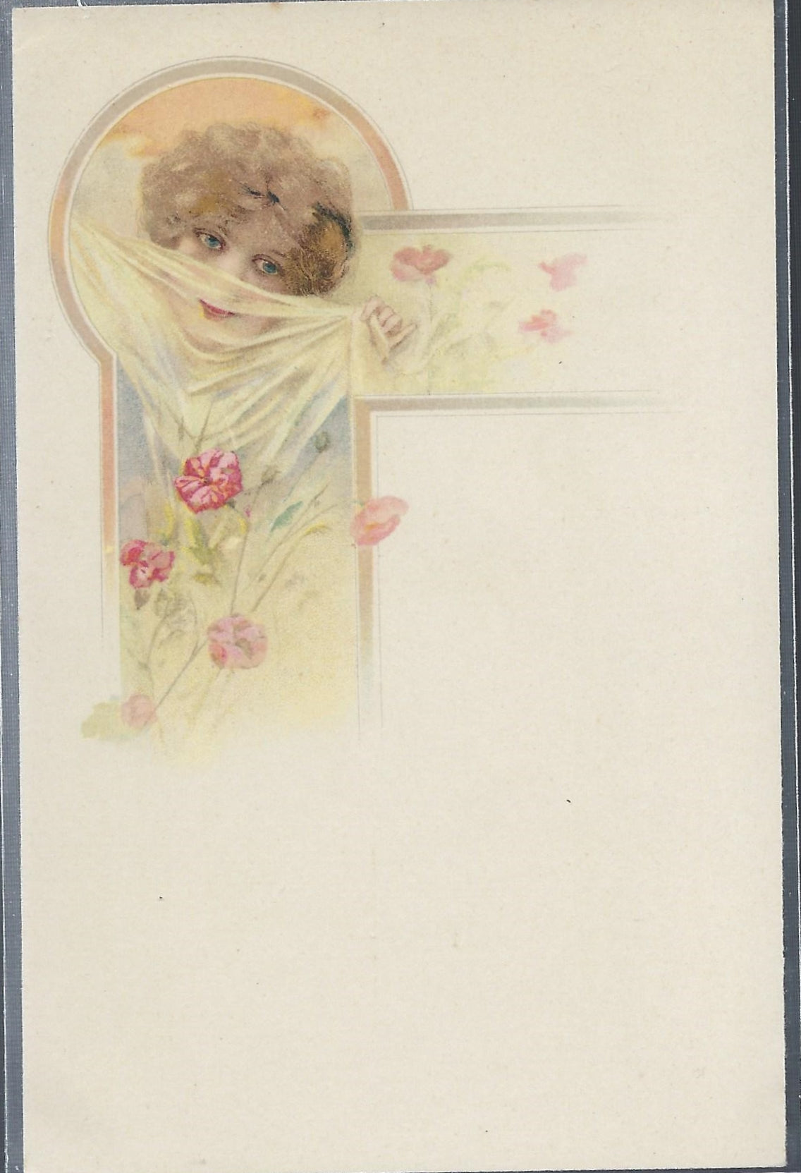 Art Nouveau Postcard Four Seasons Series Spring Woman with Pink Flowers Early Undivided Back