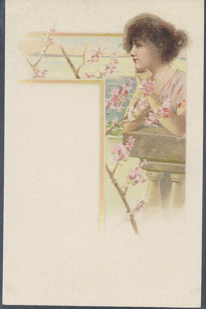 Art Nouveau Postcard Four Seasons Series Summer Woman at Balcony Early Undivided Back