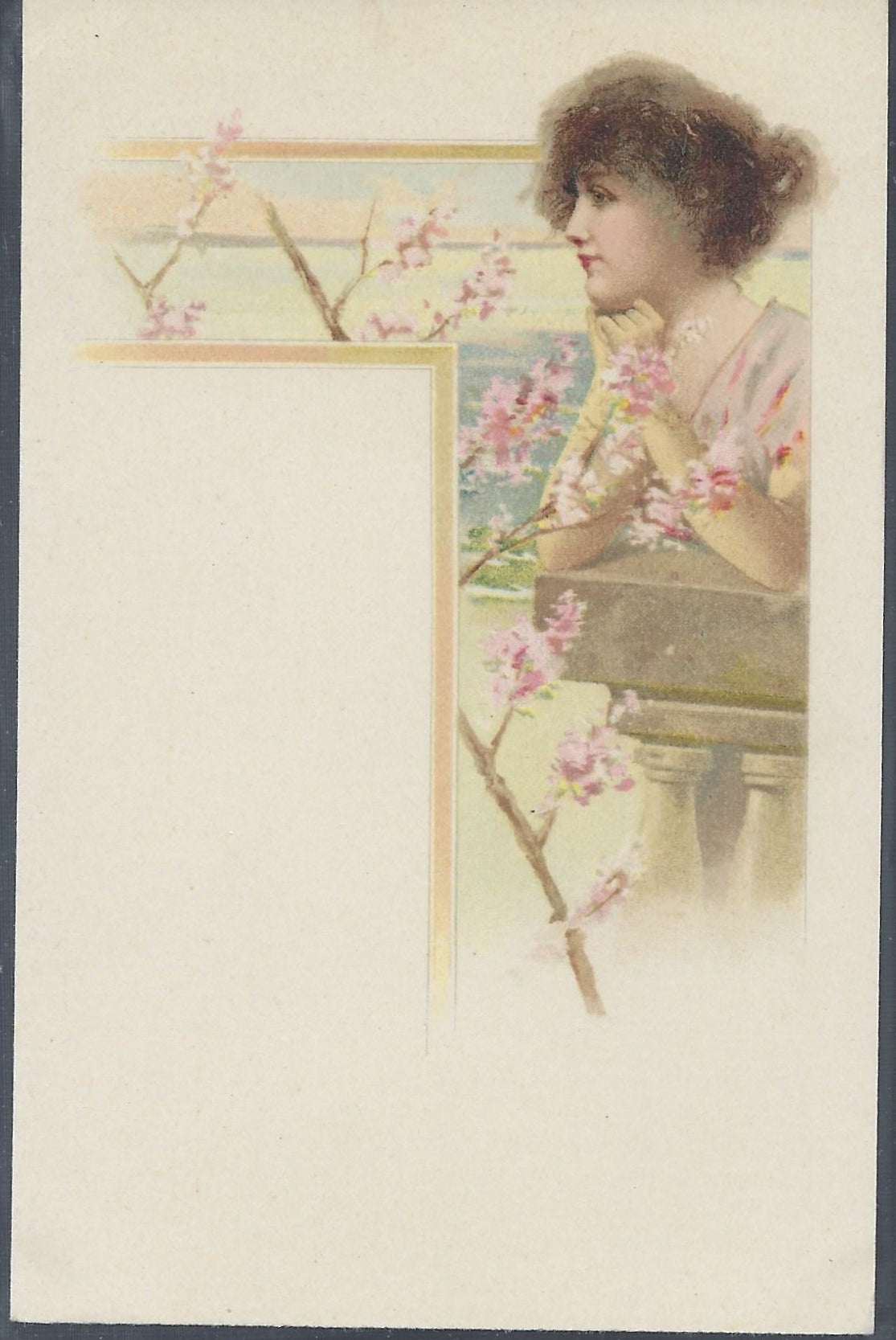 Art Nouveau Postcard Four Seasons Series Summer Woman at Balcony Early Undivided Back