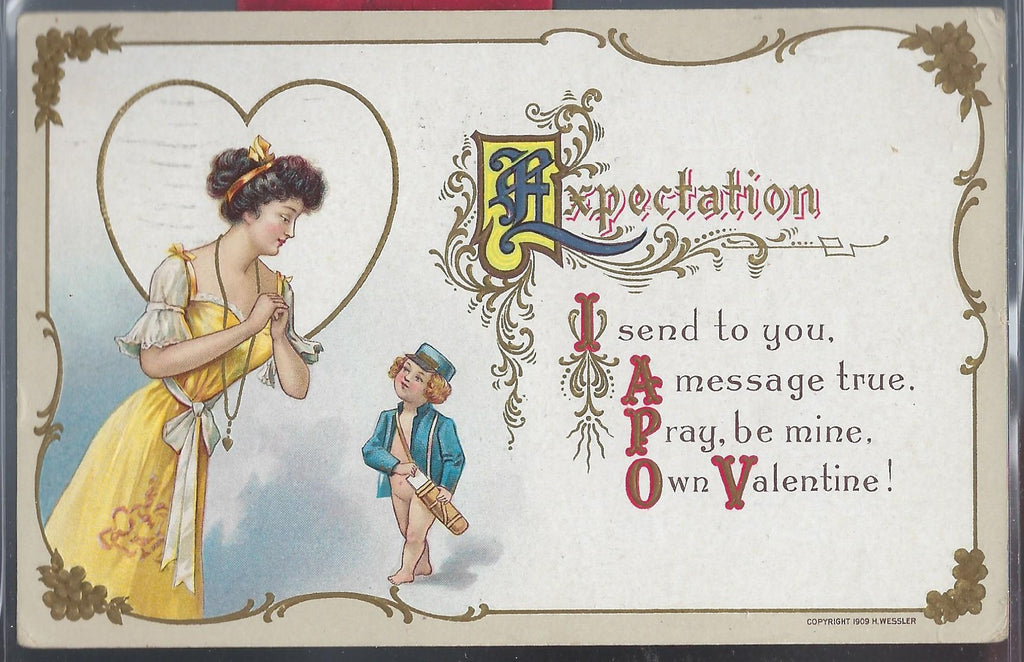 Valentine Beautiful Woman & Cupid Postman Series 522 c1910 Postcard