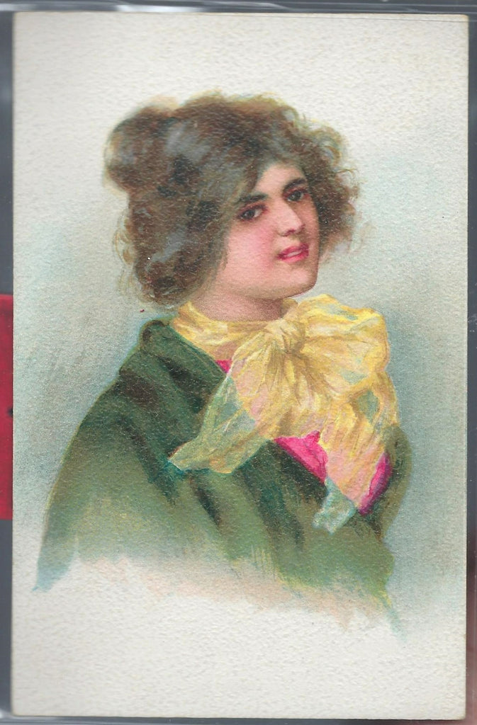 Italian Postcard Early Undivided Attilio Scrocchi Milan Card Dark Haired Woman in Green Shawl No 1686