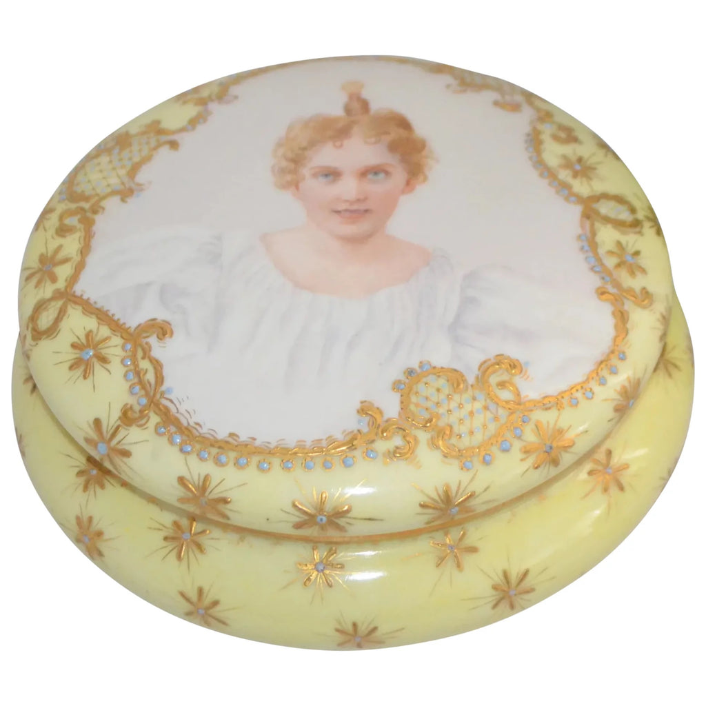 Limoges Portrait Dresser Box Jewelry Casket Vanity Jar Signed