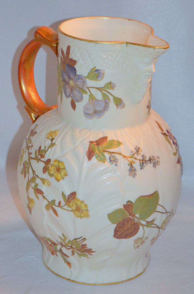 Royal Worcester English Porcelain Pitcher Hand Painted Floral Decor North Wind Face Spout Circa 1887