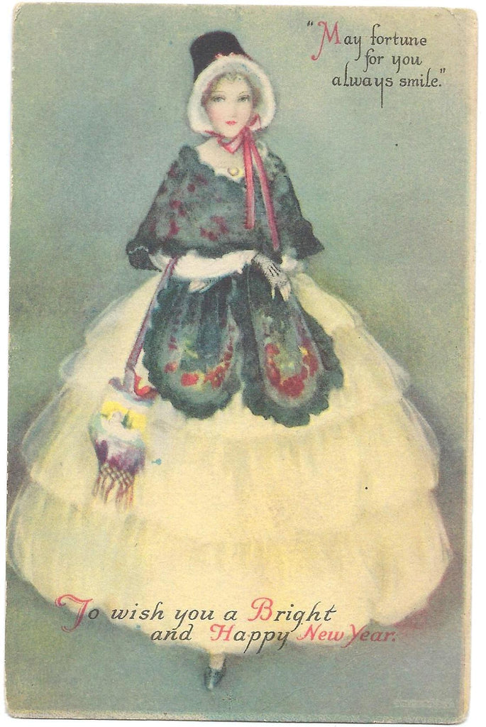 Ellen Clapsaddle New Year Postcard Woman in Gown 1910 Wolf Publishing