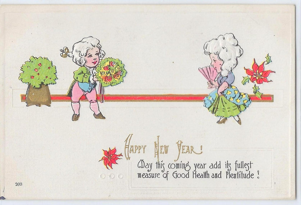 New Year Postcard Embossed Colonial Couple Courting No 203
