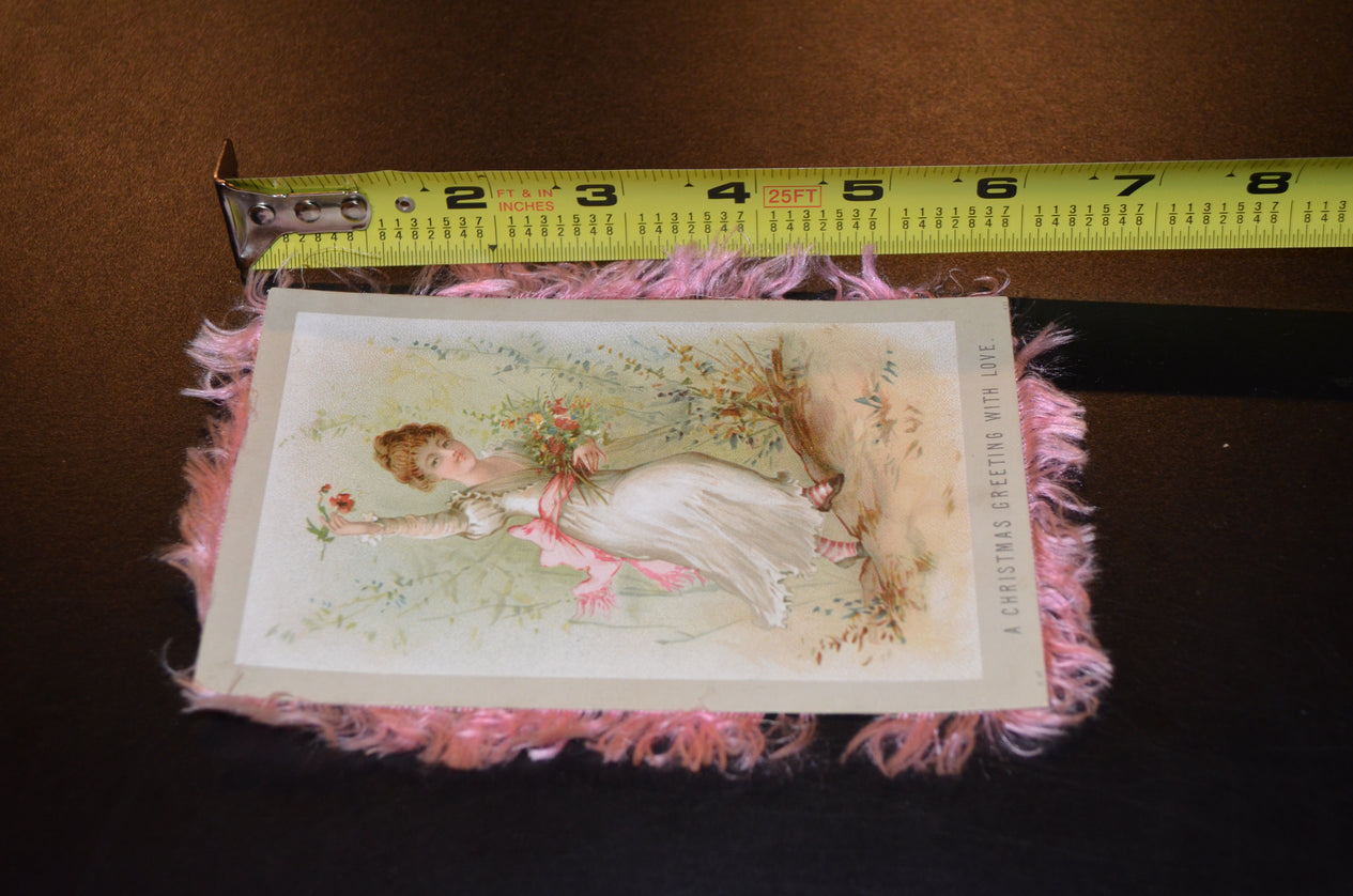 Christmas Silk Fringe Double Sided Card Girl Hunting Pheasant on One Side