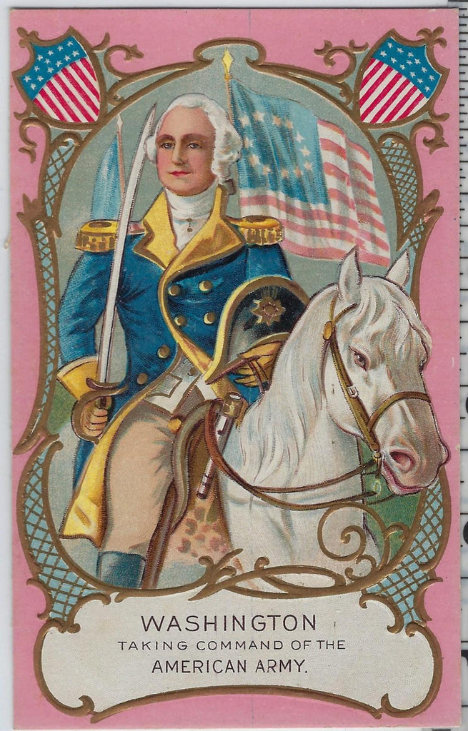 Patriotic Postcard President's Day George Washington On Horse Embossed Birthday No 1 Series