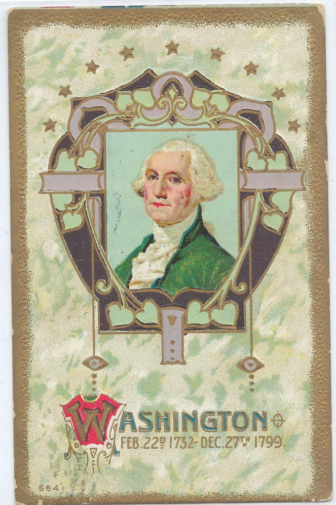 Patriotic Postcard Card Washington's Portrait Series No 564 Embossed Card
