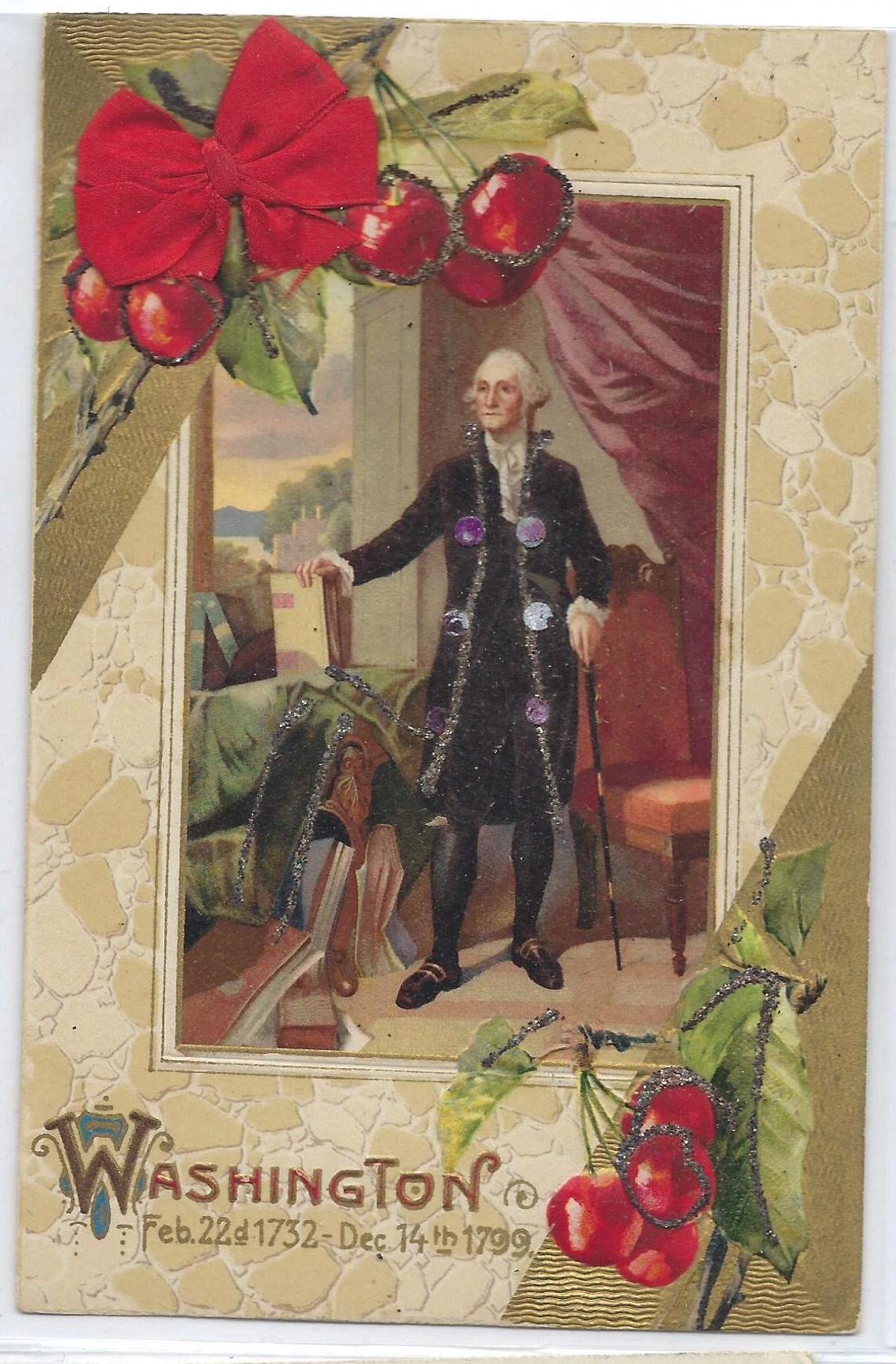 Patriotic Postcard Washington Portrait at Mount Vernon Embossed John Winsch Publishing Applied Glitter