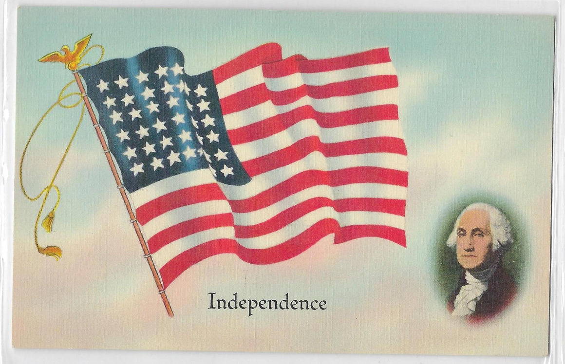 Patriotic Postcard American Flag Series w/ Portrait of George Washington Linen Period Card
