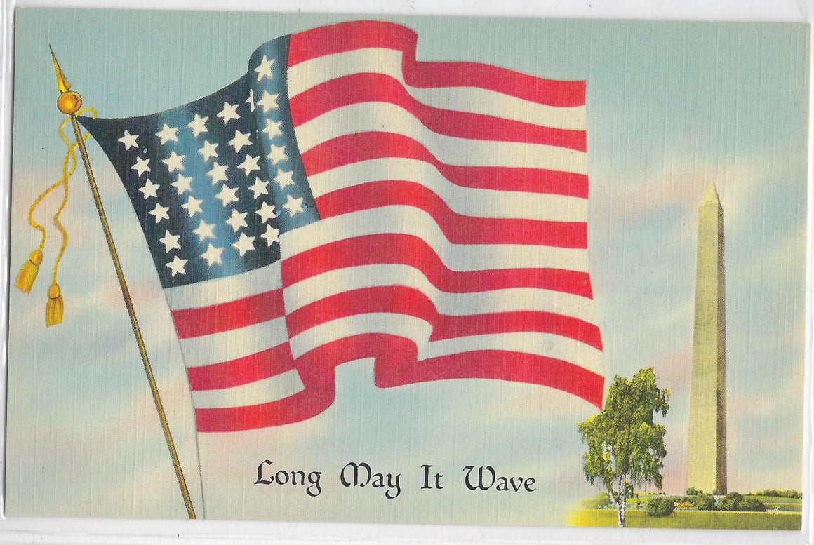 Patriotic Postcard American Flag Series w/ Washington Monument Long May it Wave Francis Scott Key