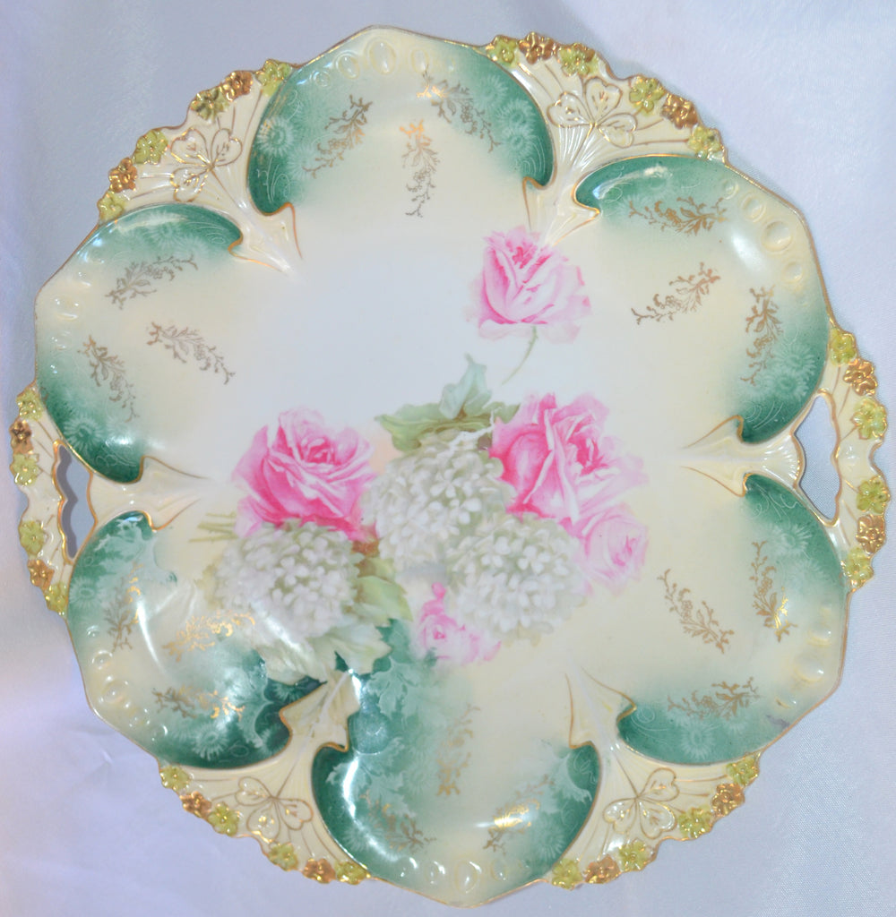 Prussia Porcelain Reticulated Cake Plate Point Clover Mold 82 Roses Snowball FD31a Pattern