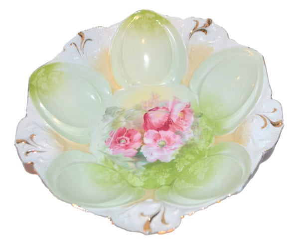 RS Prussia Bowl Mold 78 Scroll Dome Pink Flower Center