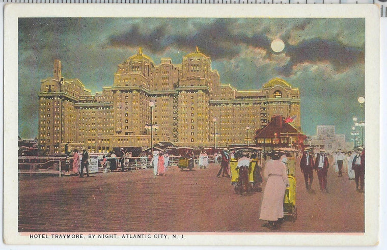 Color Tinted Atlantic City  NJ Hotel Traymore by Night C. 1916 Postcard