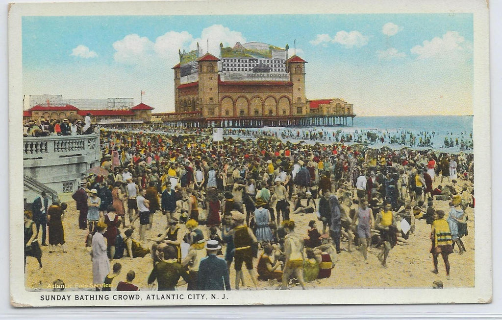 Atlantic City  NJ Sunday Bathing Crowd C. 1916 Postcard