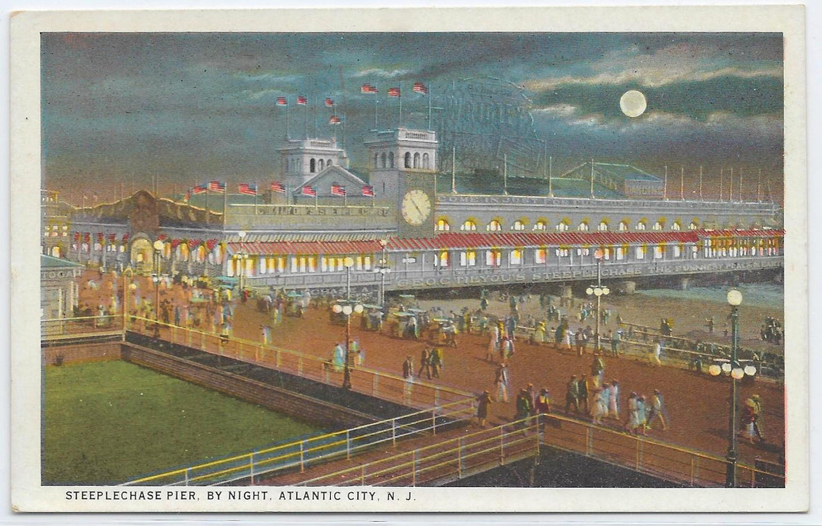 Atlantic City NJ Steeplechase Pier By Night C. 1916 Postcard