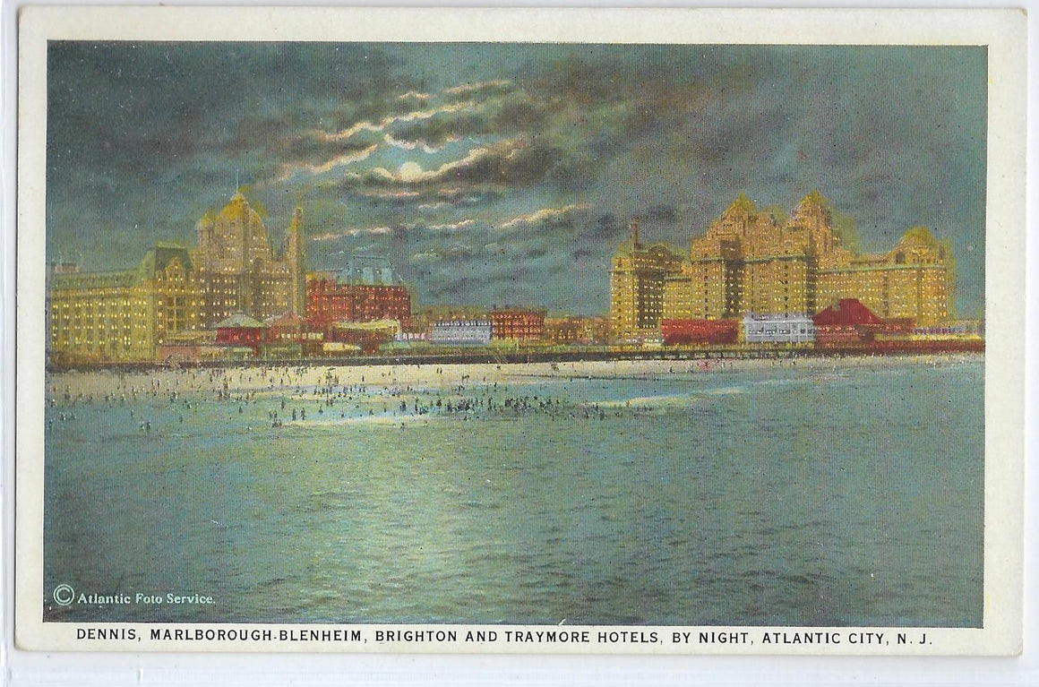Atlantic City NJ Dennis, Marlborough, Blenheim. Brighton, & Traymore Hotels By Night