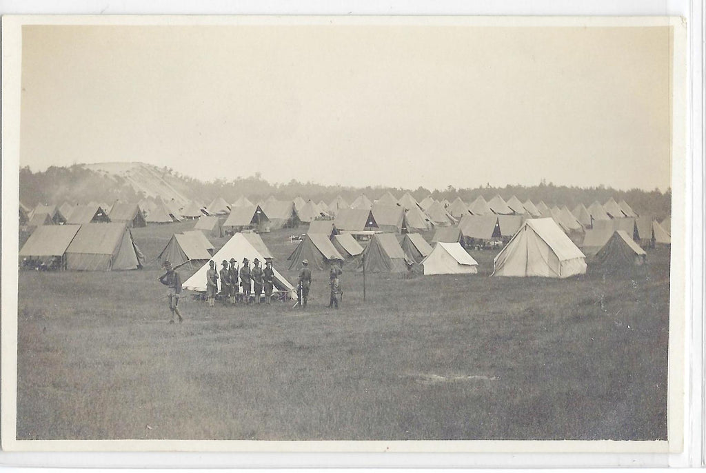 Real Photo Postcard Camp Duffield Ludington MI Michigan RPPC First Infantry M.N.G. August 1912 National Guard with Tents
