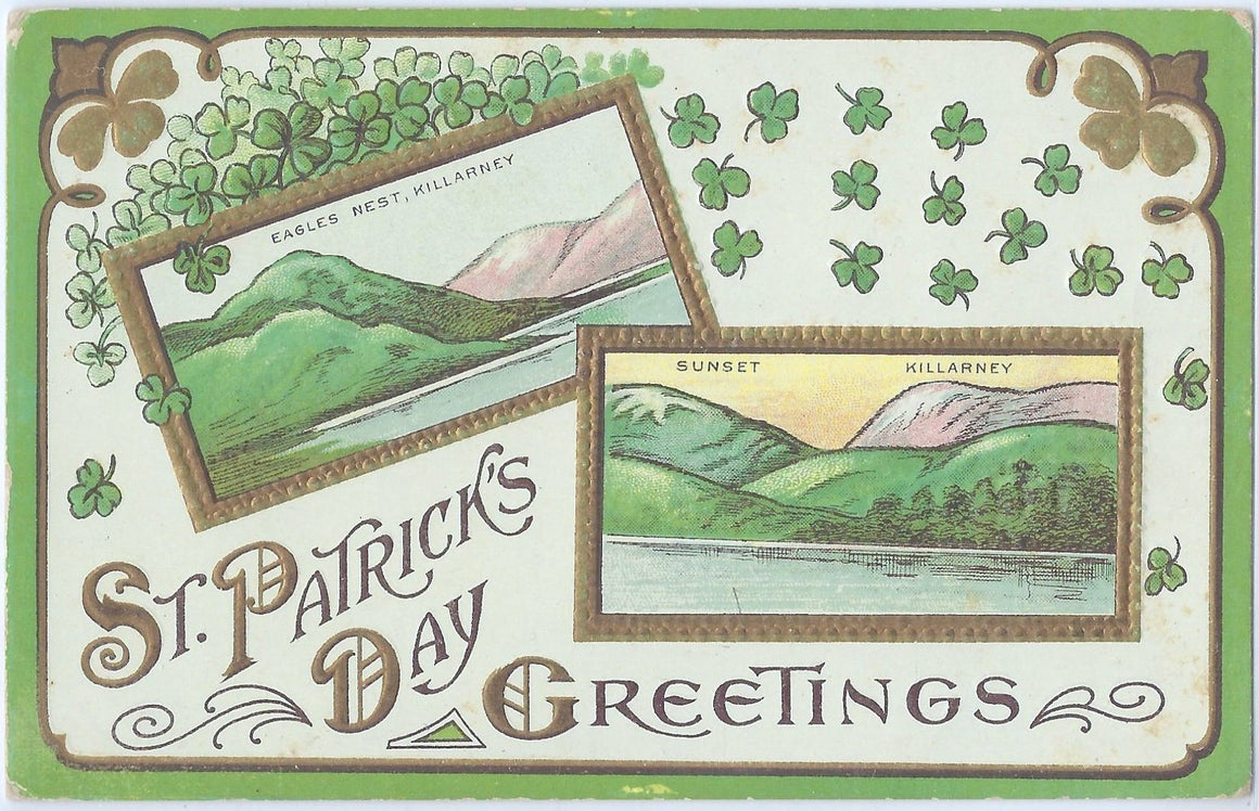 Saint Patrick's Day Postcard Killarney with Green Shamrocks